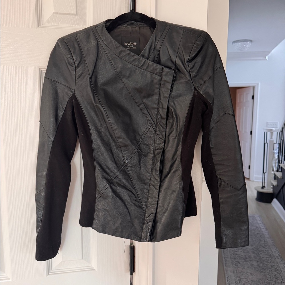 Bebe Asymmetrical Black Leather Jacket